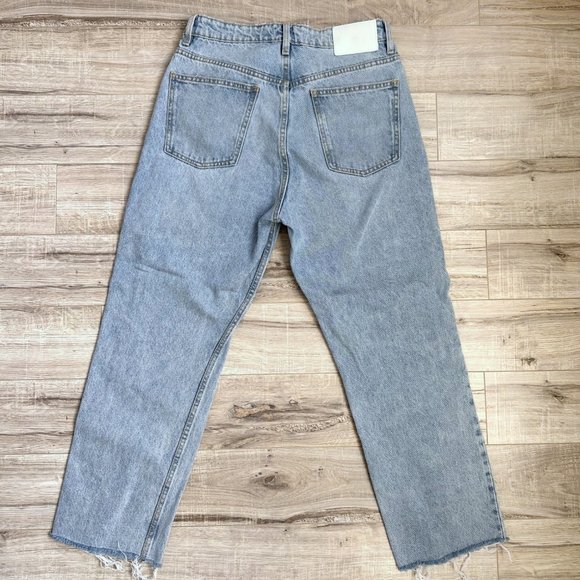 Zara High Waisted Distressed Straight Wide Leg Light Wash Jeans 8 - Picture 4 of 6